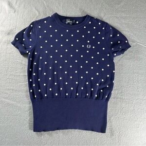 Fred Perry Women’s Polka Dot Knit Top Navy Blue US 8 UK 12 Cotton Short Sleeve